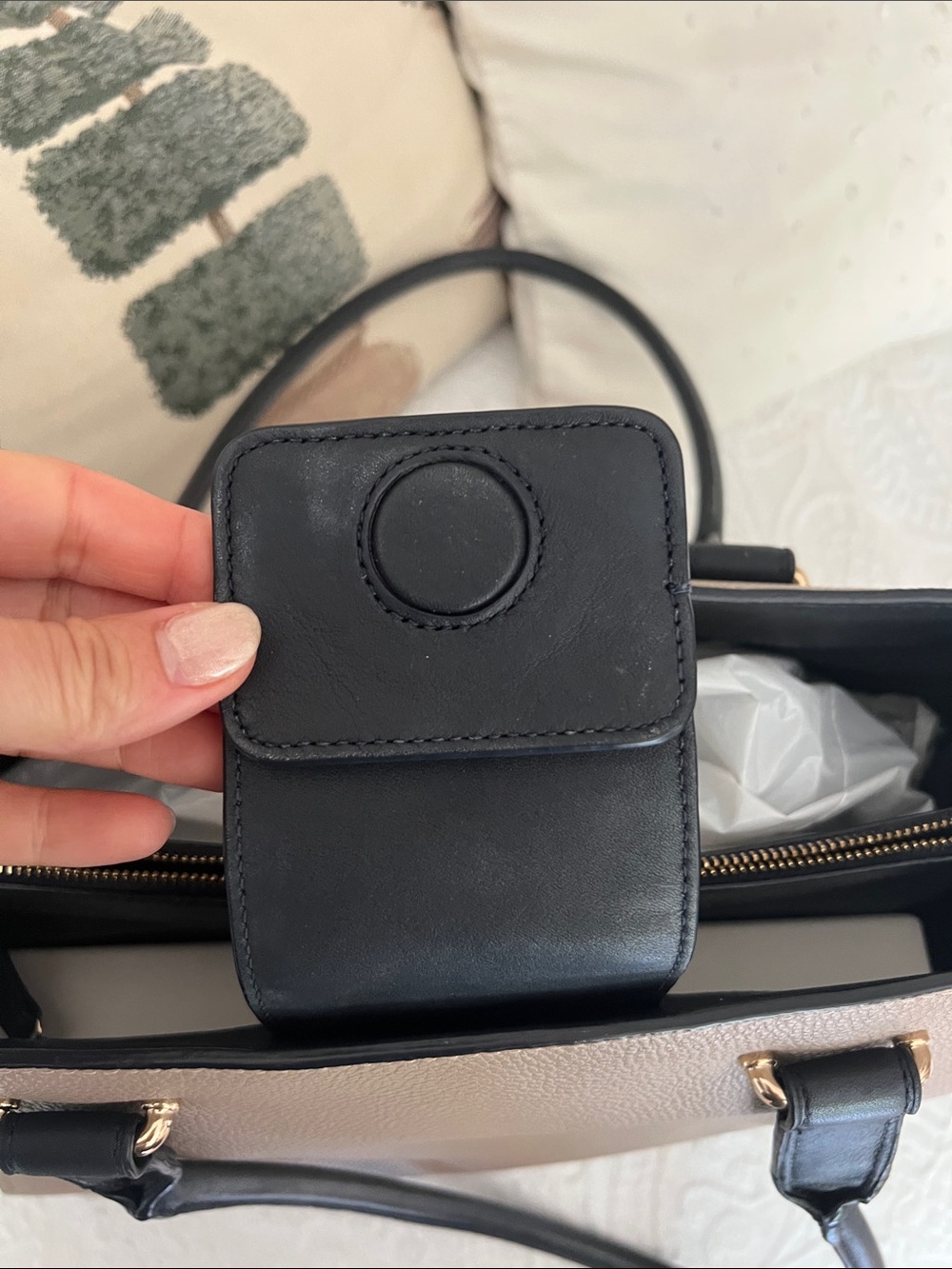 Coach Taupe and Olive Satchel with Black Handles - Picture 7 of 9